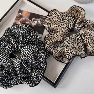French vintage leopard print scrunchies in silk-like satin fabric for women