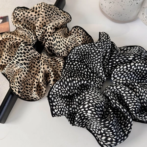 French retro leopard print and polka dot oversized silk hair scrunchies set for women