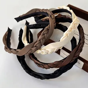 French Vintage Satin Wide Twisted Headband For Women Retro Braided Hair Band Elegant High Top Headwear Hair Accessories