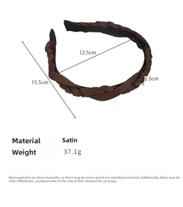 Satin braided headband dimensions showing 15.5cm outer diameter and 2.5cm width