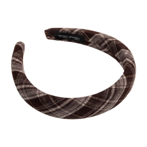 Vintage plaid padded headband in coffee and grey checkered fabric for autumn and winter