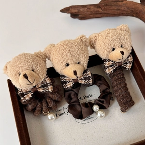 Chouchous Élastiques à Cheveux Ours en Peluche pour Femmes Filles Accessoires Cheveux Automne Hiver Avec Nœud Künstliche Perle Fausse Décorations Douces