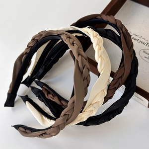 French vintage satin braided headbands in coffee, beige and black for elegant styling