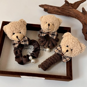 Parure d'accessoires cheveux ours en peluche avec chouchou, élastique spirale et pince d'hiver