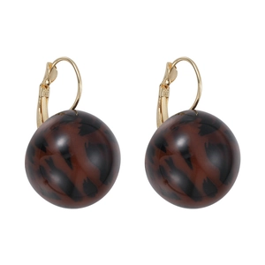 Retro leopard print orb drop earrings with golden metal hooks for women accessory