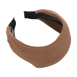 Vintage brown knitted wide headband with ribbed texture and non-slip inner lining