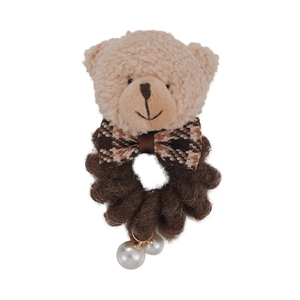 Élastique à cheveux ours en peluche marron avec perles élégantes et petit nœud