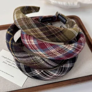 Plaid Wide Headband Retro Fabric Padded Hairband Preppy Style Headwear For Women Daily Versatile Hair Accessories