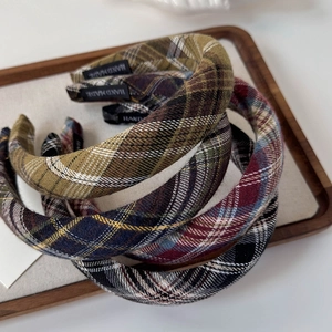 Academy style plaid fabric headbands in vintage colors with handmade inner label