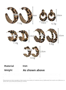 Detailed size chart for leopard print iron hoop earrings with weight specifications