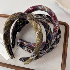 Retro plaid wide headband collection in vintage fabric with handmade label detail