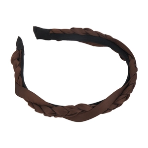 French retro dark brown satin braided headband with twist texture for women