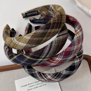 Vintage plaid padded headband set for women in mustard yellow, green and red colors