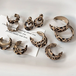 Chic leopard print double hoop earrings set with assorted vintage geometric designs