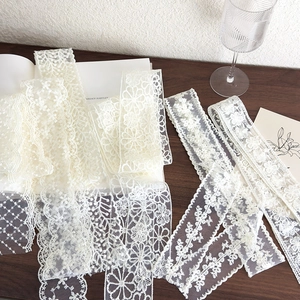 French vintage white lace ribbon assortment with floral embroidery for DIY hair accessory