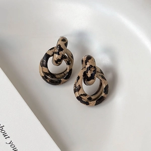 Detail of leopard print double hoop earrings crafted from high-quality matte resin material