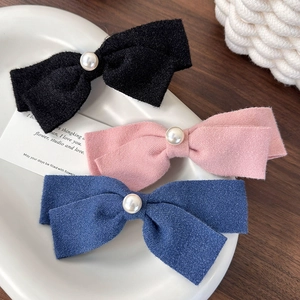 Koreanische Elegante Stoff Schleife Haarclip Mit Künstliche Perlenimitat Süß Federclip Damen Täglich Haarschmuck