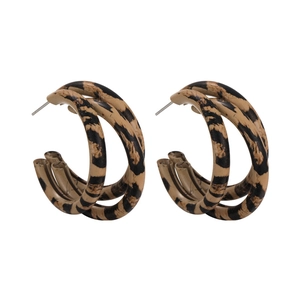 Detail view of double-layered leopard print hoop earrings with high-quality resin texture