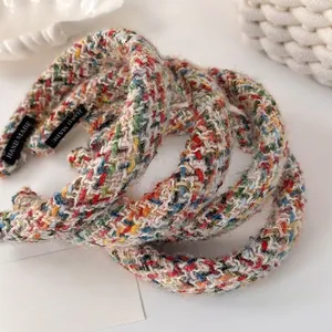 Süßer Regenbogen Gestrickter Breiter Haarreif Für Damen Handgefertigtes Garn Verdickter High Cranium Top Haarband Mode Haarschmuck
