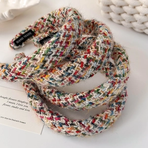 Bunter geflochtener Tweed-Haarreif mit Handarbeit-Etikett und dicker Polsterung