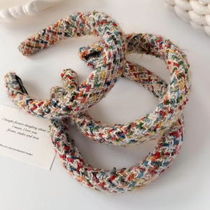 Süßer Regenbogen-Tweed-Strick-Haarreif für Damen mit bunt geflochtener Wolltextur