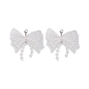 Détails de charmes de chaussures papillon en dentelle blanche avec perles et fermoirs
