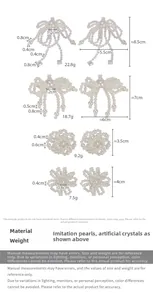 Detailed size and weight specs for crystal pearl bow and floral shoe charms