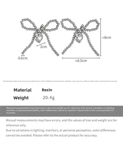 Bijoux de chaussures nœuds en perles argentées avec cœur, taille 8,5x8cm en résine