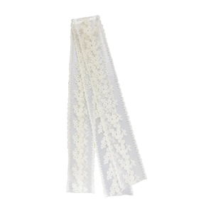 Elegant white lace long skinny scarf with floral embroidery and mesh texture for women