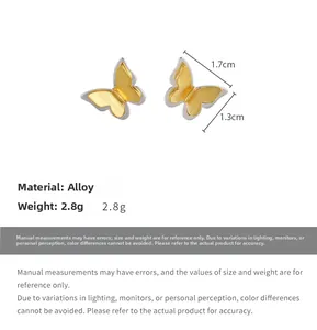 Detailed view of layered butterfly stud earrings with dimensions and 2.8g weight