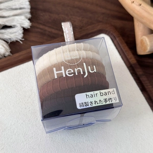 Gedetailleerd overzicht van elastische naadloze haarelastiekjes in een geschenkdoos