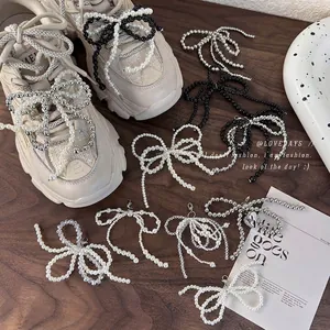 Handmade Beaded Bowknot Shoe Buckle Fashion Faux Artificial Pearl Crystal Decoration For Sneakers Casual Shoes Women Accessories
