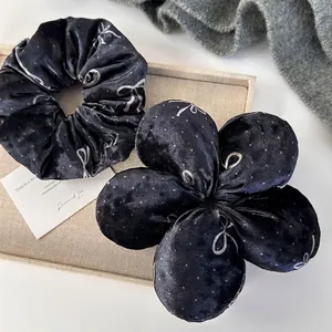 Korean Style Velvet Padded Bow Polka Dot Scrunchie Elegant Flower Hair Tie Retro Hair Ring Fashion Hair Accessories For Women