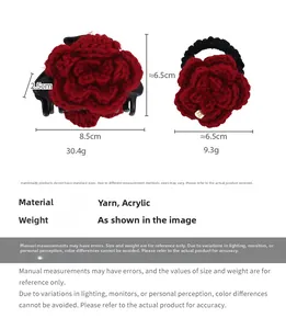 Tableau détaillé des tailles pour pince à cheveux rose tricotée et chouchou rouge