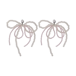 Charm per scarpe con fiocco di perle e perline rosa con moschettoni in argento per sneaker
