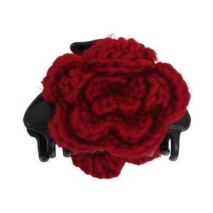 Pince à cheveux rose rouge tricotée à la main avec résine noire pour mode femme