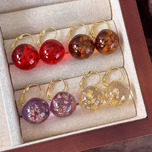 Orecchini Pendenti Vintage in Resina con Sfera Intarsio in Foglia d'Oro Orecchini Geometrici con Monachella per Donna Gioielli