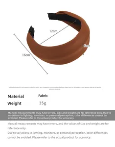 Detaillierte Infografik mit Abmessungen des dicken braunen gepolsterten Stoff-Haarreifens