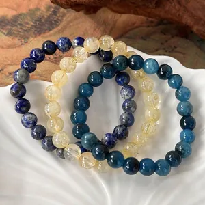 Handmade Natural Stone Beaded Bracelet For Men Women Unisex Polished Round Gemstone Single Strand Bracelet Fashion Jewelry