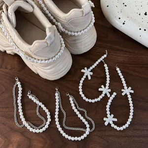 Abnehmbare Kunstperle Schleife Schuhkette Legierung Metall Glied Für Sneaker Canvas Stiefel Damen Mode Dekorative Schuhschnallen