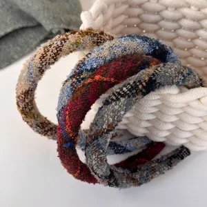 Retro tweed checkered headbands set in assorted colors with plush knit texture