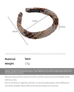 Detailed view of handmade plush knit headband with textured multicolor woven wool fabric