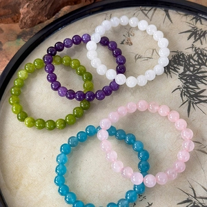 Set of 5 minimalist handmade natural stone beaded bracelets in assorted soft pastel colors