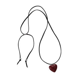 Minimalist red heart pendant necklace with adjustable black cord for women's daily wear