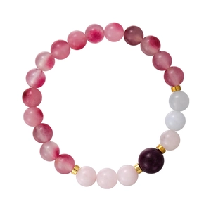 Ethnic style beaded bracelet with colorful natural stones and gold cylindrical spacers