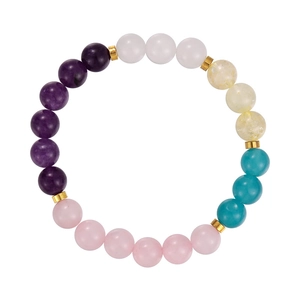 Colorful gemstone beaded bracelet with gold spacers and mixed natural stone beads