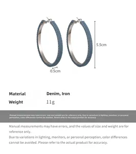 Detailed size specifications for large 5.5cm blue denim wrapped hoop earrings