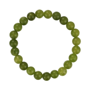 Minimalist handmade beaded bracelet with natural green jade stones on elastic cord