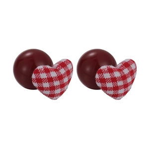 Red plaid heart and polished bead stud earrings in a preppy vintage minimalist style