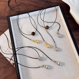 Colliers cordons minimalistes avec pendentifs gouttes en métal et œil de tigre
